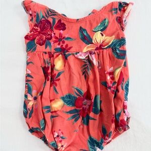 Old Navy Floral Baby Tropical Flower Bodysuit - Coral and Multicolor